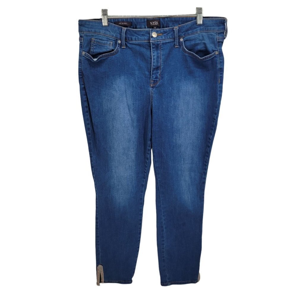 Nydj womens 16 blue Ami skinny lift tuck technology jeans ankle slit embroidery